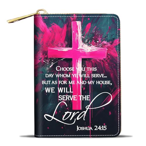 JDHJFBFJNP Kreditkartenetui Geldbörsen für Damen, kleine RFID-Geldbörse, schlankes Leder-Kartenetui mit Reißverschluss, Wolf, Bibelvers Josua 24:15 mit Heiligem Kreuz-Zitat, Modisch von JDHJFBFJNP