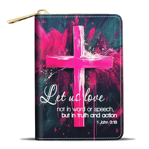 JDHJFBFJNP Kreditkartenetui Geldbörsen für Damen, kleine RFID-Geldbörse, schlankes Leder-Kartenetui mit Reißverschluss, Wolf, Heiliges Kreuz Zitat Bibelvers 1 Johannes 3:18, Modisch von JDHJFBFJNP