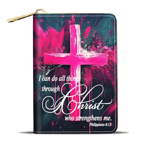 JDHJFBFJNP Kreditkartenetui Geldbörsen für Damen, kleine RFID-Geldbörse, schlankes Leder-Kartenetui mit Reißverschluss, Wolf, Heiliges Kreuz Zitat Bibelvers Philipper 4:13, Modisch von JDHJFBFJNP
