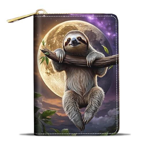 JDHJFBFJNP Kreditkartenetui Geldbörsen für Damen, kleine RFID-Geldbörse, schlankes Leder-Kartenetui mit Reißverschluss, Wolf, Niedliche Faultier, Modisch von JDHJFBFJNP