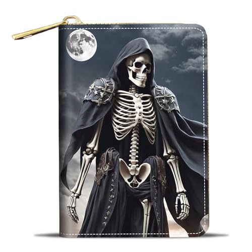 JDHJFBFJNP Kreditkartenetui Geldbörsen für Damen, kleine RFID-Geldbörse, schlankes Leder-Kartenetui mit Reißverschluss, Wolf, Sensenmann, Modisch von JDHJFBFJNP