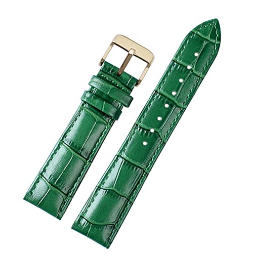 JDIME 18 mm 20 mm 22 mm hochwertiges Bambusmuster weiche Kuhwahnsinnsgurt Männer Schmetterling Schnallen Strauß Ledergrün Watchband Armband(A golden pin,22mm) von JDIME