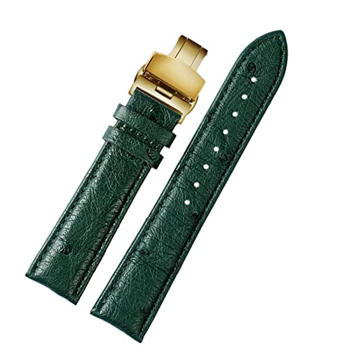 JDIME 18 mm 20 mm 22 mm hochwertiges Bambusmuster weiche Kuhwahnsinnsgurt Männer Schmetterling Schnallen Strauß Ledergrün Watchband Armband(D golden Folding,18mm) von JDIME