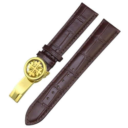 JDIME 19 mm 20 mm 21 mm 22 mm Echtleder-Uhrenarmband, für Patek Philippe AQUANAUT PP 5167A Rindsleder-Uhrenarmband mit Schmetterlingsschnalle(Brown brown gold,20mm) von JDIME