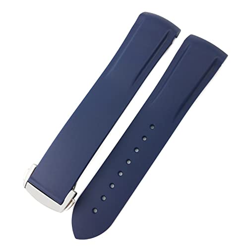 JDIME 19 mm 20 mm Gummi-Uhrenarmband 21 mm 22 mm für IWC PILOT Mark 18 Spitfire Chronograph IW3270 IW3777 IW5010 Uhrenarmband mit gebogenem Ende(Blue,21mm) von JDIME