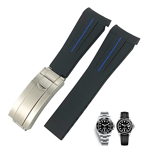 JDIME 20 mm 21 mm gebogenes Gummi-Silikon-Armband für Rolex Submariner 20 mm GMT Yacht-Master Daytona Deepsea Soft Strap(Blue,20mm) von JDIME