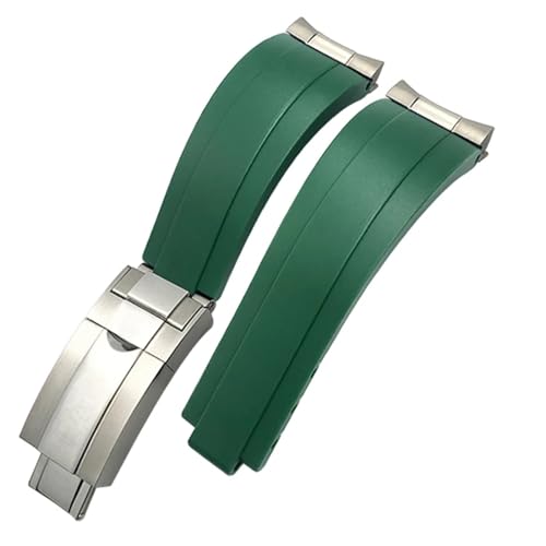 JDIME 20 mm Gummi-Armband mit kurzer Schnalle, passend für Rolex Daytona Submariner Role OYSTERFLEX Yacht Master, kleines Handgelenk-Silikonarmband(Green,Silver Buckle Link) von JDIME