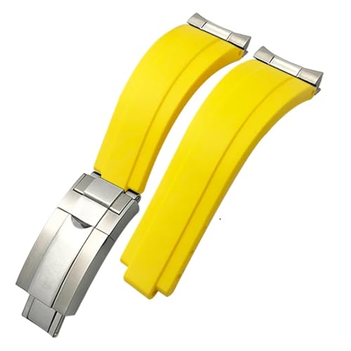 JDIME 20 mm Gummi-Armband mit kurzer Schnalle, passend für Rolex Daytona Submariner Role OYSTERFLEX Yacht Master, kleines Handgelenk-Silikonarmband(Yellow,Silver Buckle Link) von JDIME