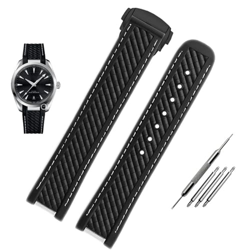 JDIME 20-mm-Uhrenarmband mit gebogenem Ende aus Silikonkautschuk und Metall für Omega-Armband Seamaster 300 AQUA TERRA AT150 8900 + Werkzeug(Black black buckle) von JDIME