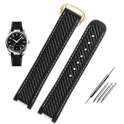JDIME 20-mm-Uhrenarmband mit gebogenem Ende aus Silikonkautschuk und Metall für Omega-Armband Seamaster 300 AQUA TERRA AT150 8900 + Werkzeug(Black gold buckle) von JDIME
