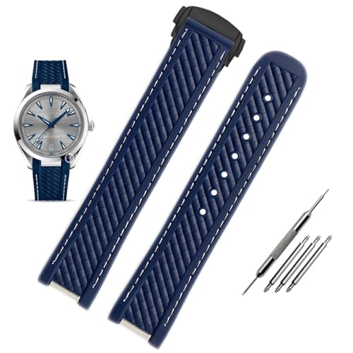 JDIME 20-mm-Uhrenarmband mit gebogenem Ende aus Silikonkautschuk und Metall für Omega-Armband Seamaster 300 AQUA TERRA AT150 8900 + Werkzeug(Blue black buckle) von JDIME