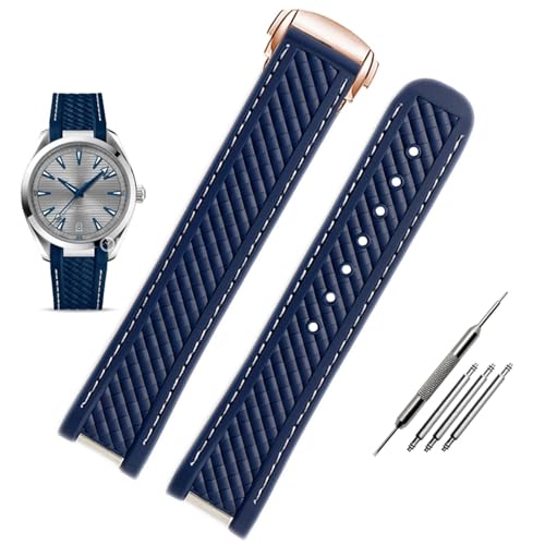 JDIME 20-mm-Uhrenarmband mit gebogenem Ende aus Silikonkautschuk und Metall für Omega-Armband Seamaster 300 AQUA TERRA AT150 8900 + Werkzeug(Blue rose buckle) von JDIME