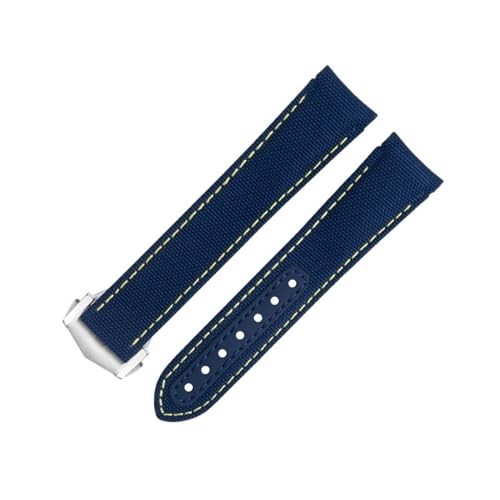 JDIME 20 mm gebogenes Uhrenarmband für Omega-Armband AT150 Seamaster 300 Planet Ocean De Ville Speedmaster Yellow Line High-Density-Nylon-Rindsleder-Uhrenarmbänder(Blue 4) von JDIME