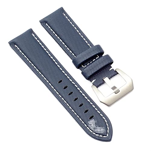JDIME 20MM 22MM 24MM 26MM Kohlefaser-Nylon-Segeltuch-Uhrenarmband für Panerai Hamilton TAG OMEGA HEUER Herren-Armbanduhr-Armband(Blue Silver clasp,20mm) von JDIME