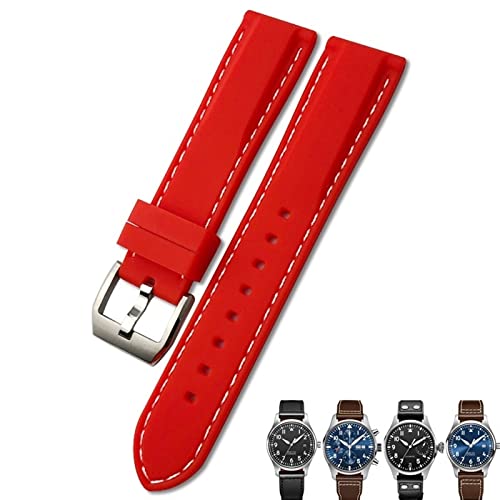 JDIME 20mm 21mm 22mm Gummi Silikon Schwarz Blau Uhrenarmbänder für IWC PILOT Mark 18 Uhr Sportarmband(Red white,20mm) von JDIME