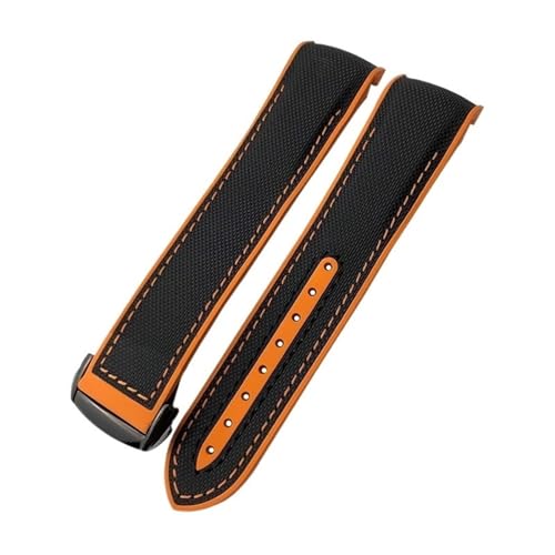 JDIME 20mm 21mm 22mm Uhrenarmband für Omega 300 SEAMASTER 600 PLANET OCEAN Faltschließe Band Nylon Silikon Fluorkautschuk Uhrenarmbänder(Black orange-black,20mm) von JDIME