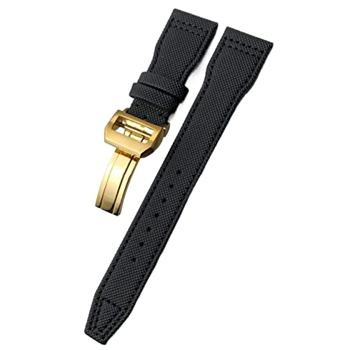 JDIME 20mm 21mm 22mm gewebtes Nylon-Uhrenarmband mit Faltschließe, passend für IWC Pilot Mark Portugieser Portofino Armband(Black black gold 1,21mm) von JDIME