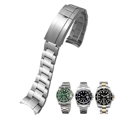 JDIME 20mm 21mm 316L Edelstahl Armband Passend für Rolex Submariner GMT Silber Metall Uhrenarmband Slide Lock Schnalle(Matte silver) von JDIME