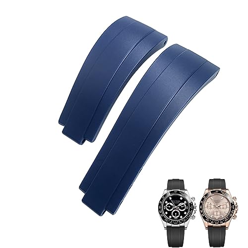 JDIME 20mm 21mm Fluorkautschuk FKM Uhrenarmband Uhrenarmband für Rolex-Armband GMT OYSTERFLEX Daytona Submariner DEEPSEA Yacht Master Gürtel(Blue Strap,Shiny Silver Buckle) von JDIME