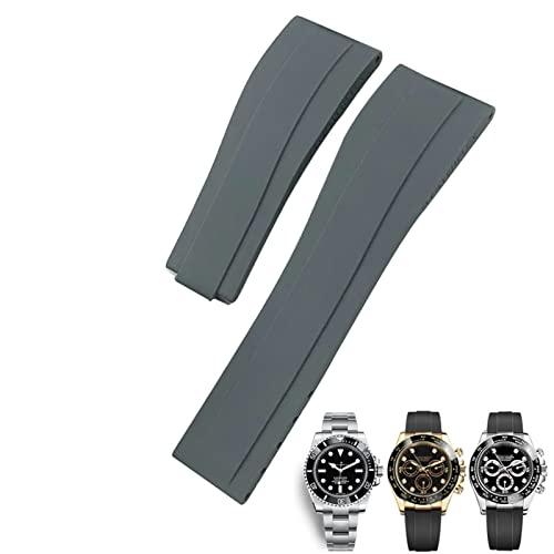 JDIME 20mm 21mm Gummiarmband für Rolex Daytona Submariner GMT Yacht-Master OYSTERFLEX Silikonarmband Faltschließe Armbänder(Gray without buckle,21mm) von JDIME