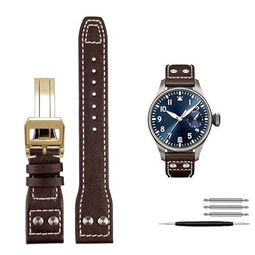 JDIME 21 mm 22 mm Kalbsleder-Armband als Ersatz für IWC Watch Pilot PORTOFINO Mark18 Armbänder mit Faltschließe(Brown gold,22mm) von JDIME