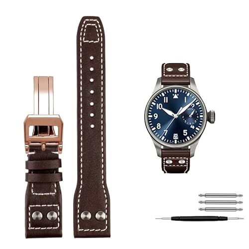 JDIME 21 mm 22 mm Kalbsleder-Armband als Ersatz für IWC Watch Pilot PORTOFINO Mark18 Armbänder mit Faltschließe(Brown rosegold,21mm) von JDIME