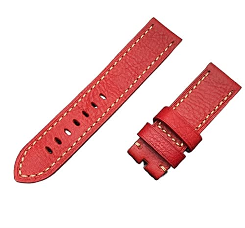 JDIME 22mm 24mm 26mm dickes Vintage Echtes echtes Rindsleder Armband Handgemacht Herren Für Panerai Riemen Mann Schnalle(Red strap,26mm black buckle) von JDIME
