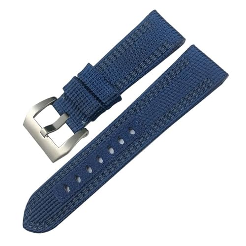 JDIME 26 mm 24 mm hochdichtes Nylon-Canvas-Uhrenarmband für Peinerai PAM00984 00985 Luminor 1950 Submersible Fabric Schwarz Blau Uhrenarmbänder Armbänder(Blue gray silver,24mm) von JDIME