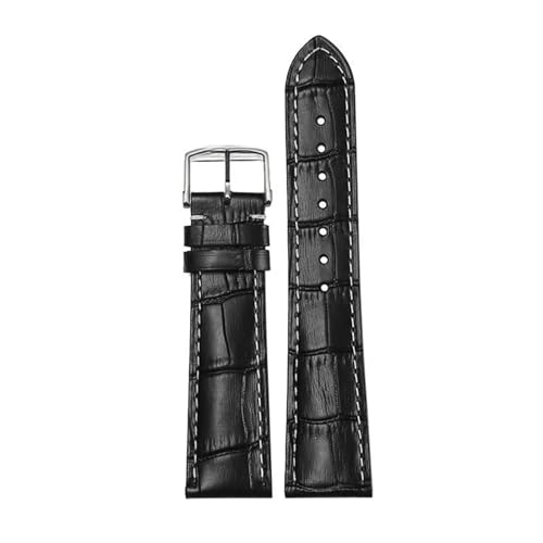 JDIME Armband geeignet für Longines Famous Craftsman Moon Phase Comcast Wunderschöne Echtleder-Schmetterlingsschnalle Original-Uhrenverbot(Black Silver Pin Buc,19mm) von JDIME