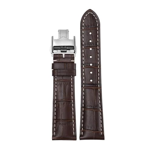 JDIME Armband geeignet für Longines Famous Craftsman Moon Phase Comcast Wunderschöne Echtleder-Schmetterlingsschnalle Original-Uhrenverbot(Brown Silver Butterf,21mm) von JDIME