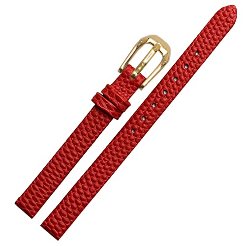 JDIME Echsendruck Cowide Lederwachband für Damen Ersatzwache weiß rote Ultra-dünner Gurt 6 8 10 12 14 16 mm kostenlose Lieferung(Red Gold Buckle,10mm) von JDIME