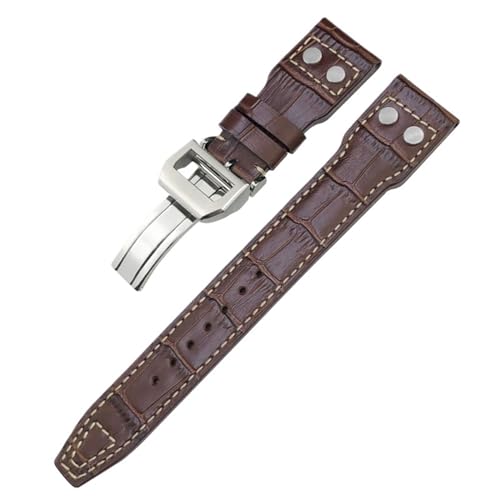 JDIME Echtes Leder Nietenarmband 20mm 21mm 22mm Passend für IWC Big Pilot IW377714 Spitfire Braunes Rindslederarmband(Brown White Rivet-01,20mm) von JDIME