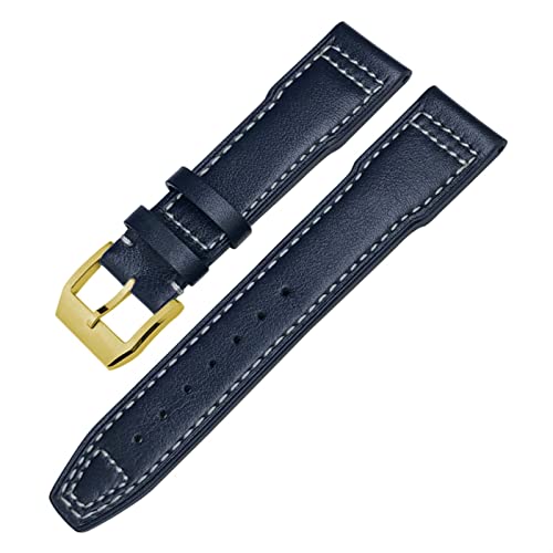 JDIME Echtes Leder Uhrband Für Iwc Markieren Xviii Le Petit Prince Pilots Uhr 20mm 21mm 22mm Kaufpferdsgurt(Dark blue gold,20mm) von JDIME