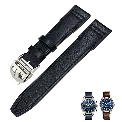 JDIME Echtes Leder Uhrenarmband 20mm 21mm 19mm 22mm Rindsleder Uhrenarmbänder für IWC Mark Big Pilot Spitfire PORTOFINO Uhrenzubehör(Black black 2,22mm) von JDIME