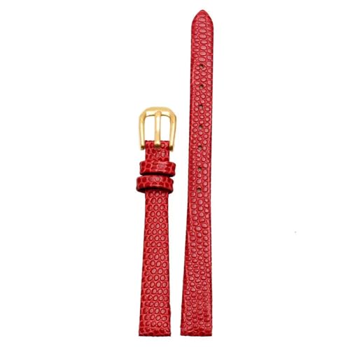 JDIME Echtes Lederarmband Damenarmband 6mm 8mm 10mm 12mm Eidechsenleder Uhrenarmband kleine Armbanduhren Gürtel Dornschließe(Red gold buckle,16mm) von JDIME
