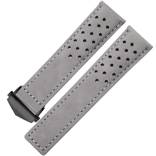 JDIME Echtes Lederarmband für Uhrenarmband mit Faltschließe 20mm 22mm Grau Schwarz Braunes Rindslederband(Gray black,22mm) von JDIME