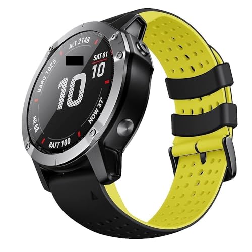 JDIME Für Fenix ​​5X Uhrenarmband/Fenix ​​6X Pro Uhrenarmband/Fenix ​​7X Uhrenarmband 26 mm Silikon-Uhrenarmband Ersatz für Fenix ​​6X/Fenix ​​5X Plus/Fenix ​​7X Pro (26 mm)(Black/Yellow) von JDIME