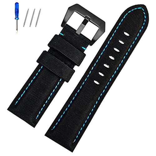 JDIME Für Panerai PAM441/01661 Armband Leder Sport Armband Schwarz Blau Uhrenarmband Zubehör Armbänder 22mm 24mm 26mm(Black blue Black,24mm) von JDIME