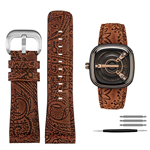 JDIME Für Seven Friday Q2/03/M2/M021/T2 Echtes Leder Armband Vintage styleDiesel uhr Männer rindsleder strap 28m Armband zubehör(Color 1 silver) von JDIME