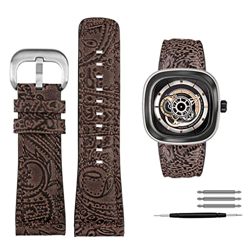 JDIME Für Seven Friday Q2/03/M2/M021/T2 Echtes Leder Armband Vintage styleDiesel uhr Männer rindsleder strap 28m Armband zubehör(Color 2 silver) von JDIME