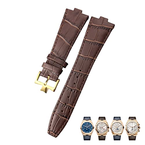 JDIME Für Vacheron Constantin Overseas Uhrenarmbänder mit Bambusmaserung in Schwarz, Blau, Braun, 25 mm, echtes Leder mit konvexer Schnittstelle(Brown gold) von JDIME