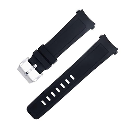 JDIME Gebogenes Ende, 22 mm, Schnellverschluss-Uhrenarmband für IWC-Armband, Aquatimer-Familie, Fluorkautschuk-Armband, 2 Stile(Black Silver Buckle2) von JDIME