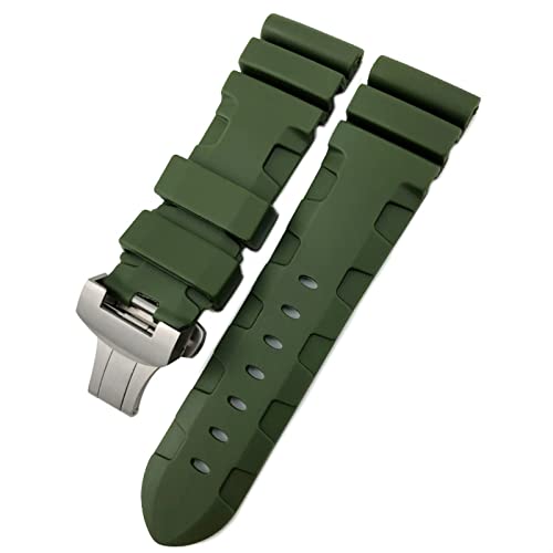 JDIME Gummi Uhrband 22mm 24mm 26mm Silikon Uhrengurt Für Panerai Tauchluminor Pam Wasserdichtes Armband(Green folding,22mm black buckle) von JDIME