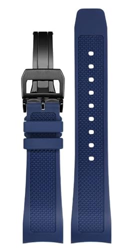 JDIME Gummi-Uhrenarmband 22 mm für Iwc IW390502 IW390209 Armband Faltschließe gebogenes Ende Armbanduhren Gürtel(Blue-Bk-fold) von JDIME