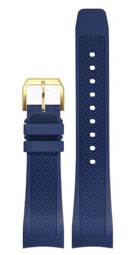 JDIME Gummi-Uhrenarmband 22 mm für Iwc IW390502 IW390209 Armband Faltschließe gebogenes Ende Armbanduhren Gürtel(Blue-gold-pin) von JDIME