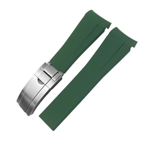 JDIME Gummi-Uhrenarmband mit gebogenem Ende, 20 mm, 21 mm, 22 mm, für Rolex Submariner GMT Daytona Datejust Explorer 2, Silikon-Uhrenarmband(Green matte silver,22mm) von JDIME