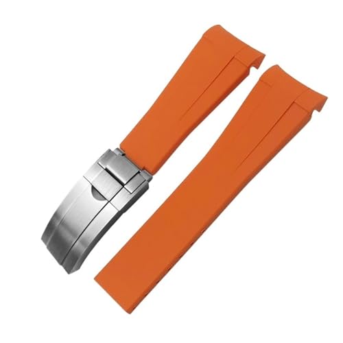 JDIME Gummi-Uhrenarmband mit gebogenem Ende, 20 mm, 21 mm, 22 mm, für Rolex Submariner GMT Daytona Datejust Explorer 2, Silikon-Uhrenarmband(Orange matte silver,21mm) von JDIME