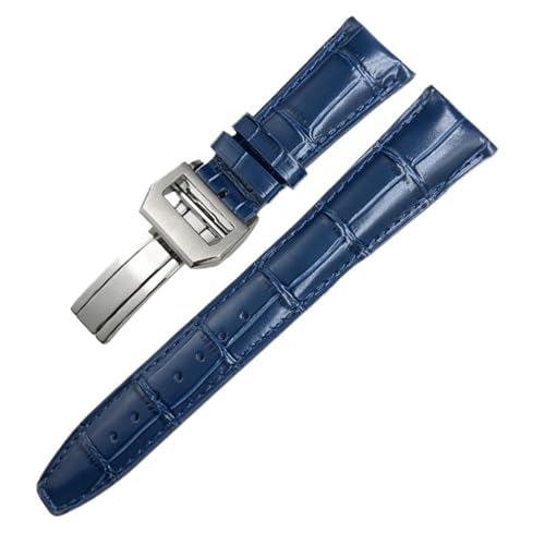 JDIME Leder Echtes Rindsleder Armband für IWC Portugieser Porotfino Familie Pilotenuhren 20mm 21mm 22mm Uhrenarmband Faltschließe(Blue Square buckle,22mm) von JDIME