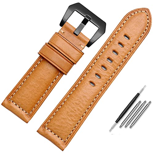 JDIME Leder-Uhrenarmband für Herren, geeignet für Panerai Seiko Citizen Jeep italienische Leder-Uhrenkette 22 mm 24 mm 26 mm Uhrenarmbänder(Khaki black,26mm) von JDIME