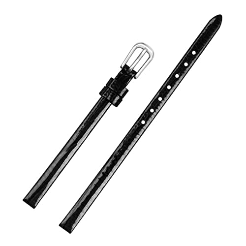 JDIME Mini Watch Band 6mm echtes Lederarmband Damen Fashion Watchband kleiner Riemen(Black silver buckle) von JDIME